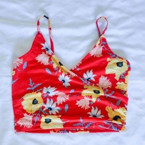 Forever 21 XS Red Floral Wrap Tank Crop Top